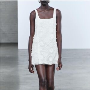 zara white floral applique dress